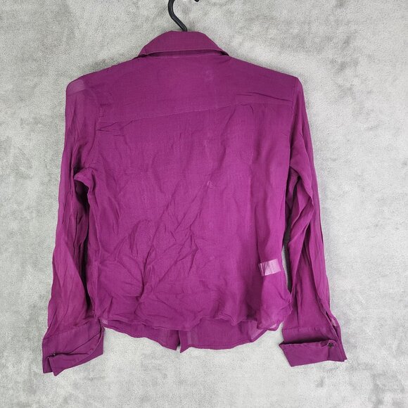 Womens Purple Maxime 100% Silk Shirt Sheer Button Down Cuffed Long Sleeve Size L - Picture 6 of 9